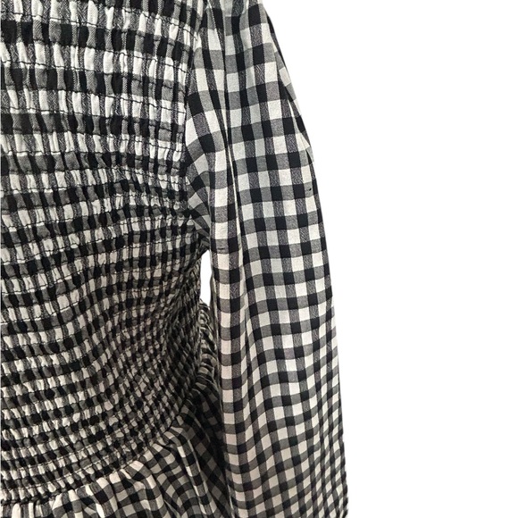 JessaKae Gingham Plaid Dress Smocked Size M Black White Tiered Cottage Milkmade - Picture 8 of 13